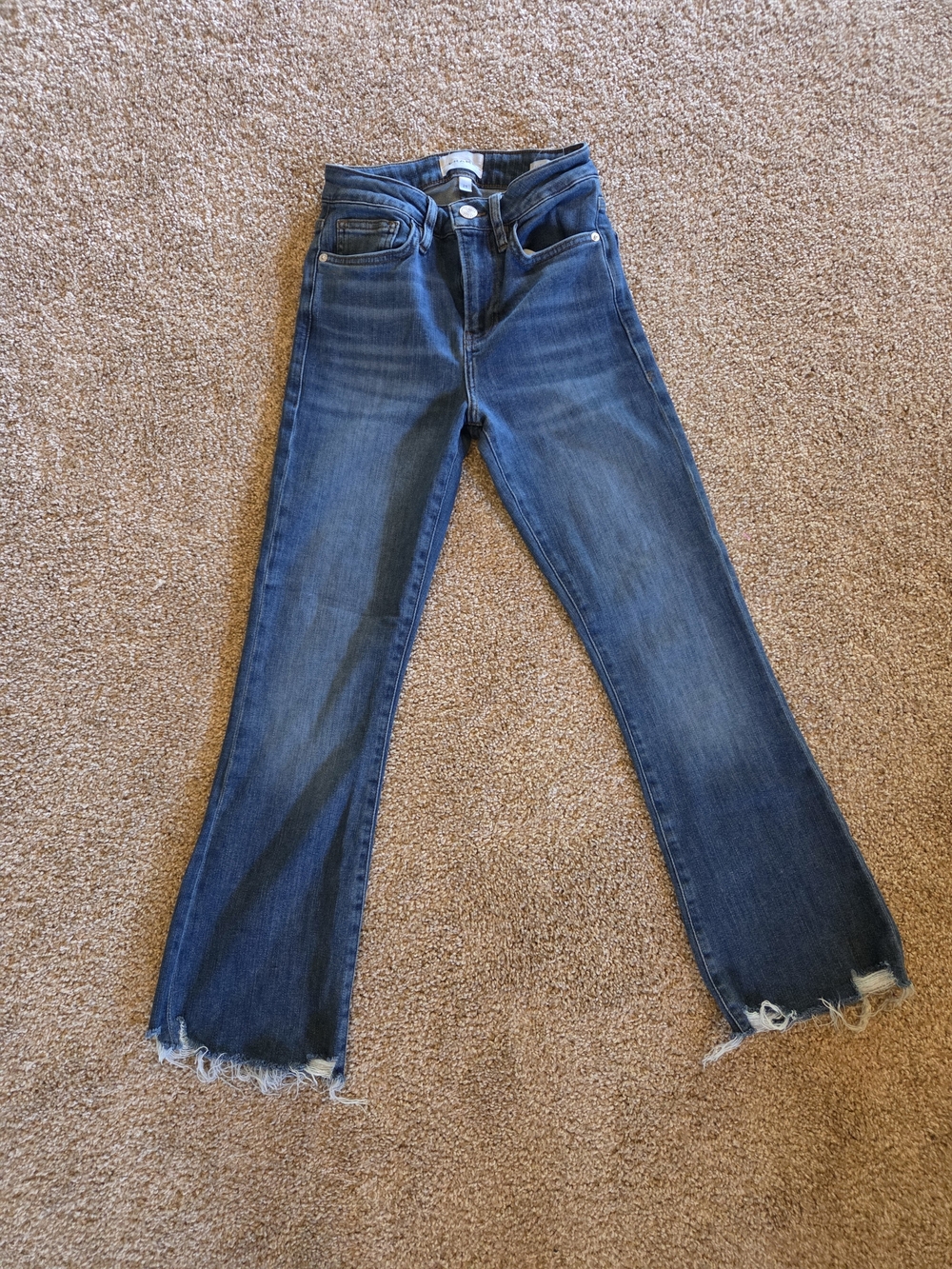 FRAME Le Crop Mini Boot Denim Dark Blue Frayed-Hem Flare Jeans